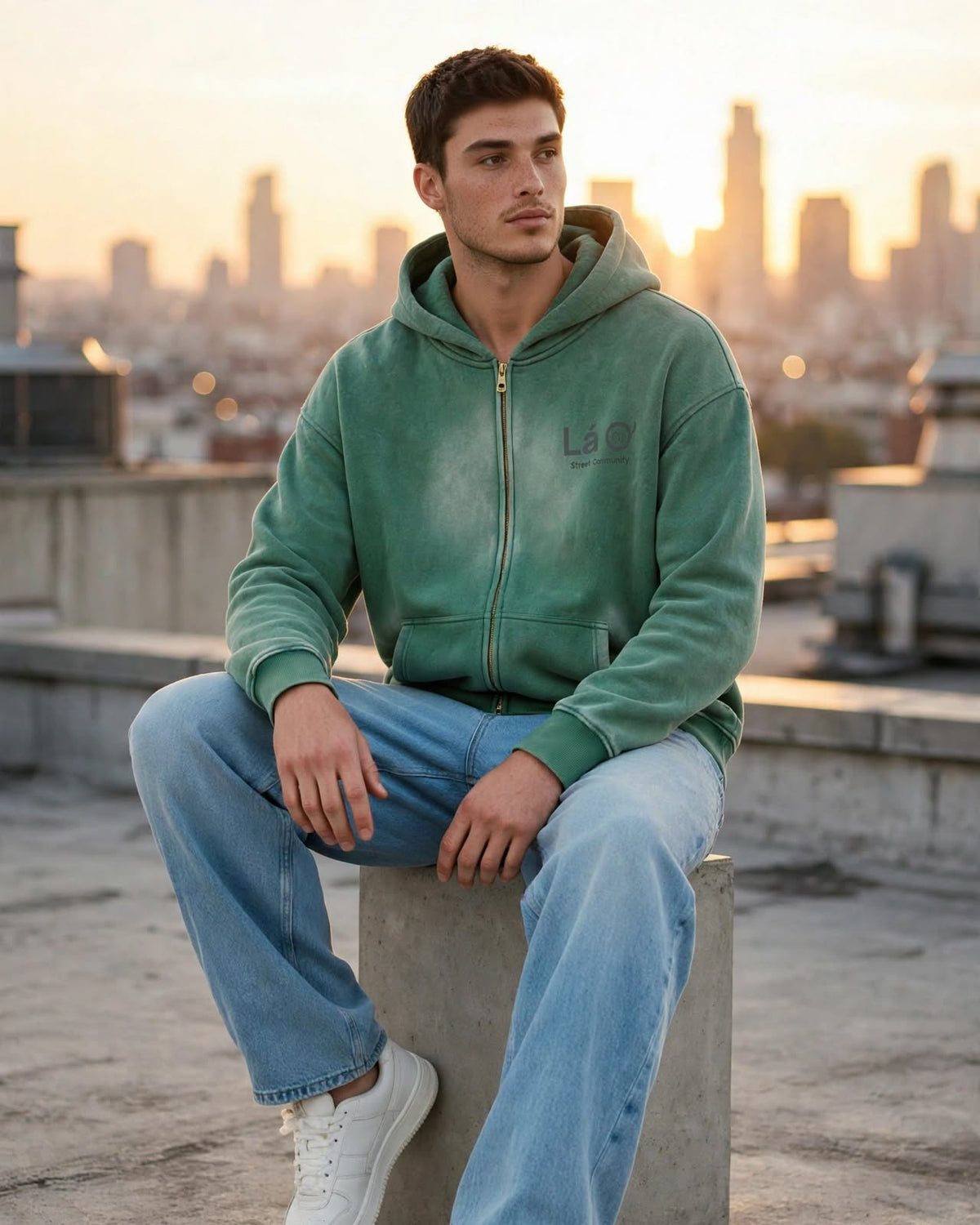 Lá Q Sunfade Two-way Zipper Boxy Fleece Hoodie | Unisex