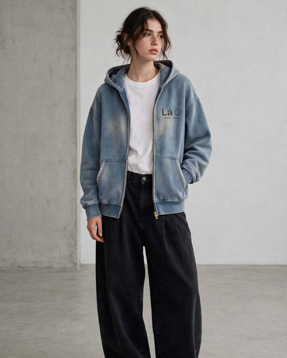 Lá Q - Sunfade Two-Way Zipper Boxy Fleece Hoodie | Unisex
