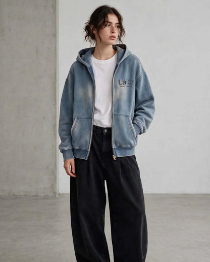 Lá Q - Sunfade Two-Way Zipper Boxy Fleece Hoodie - Women view