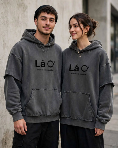 Lá Q - Snow Washed Raw Edge Double Layered Hoodie | Unisex