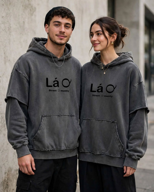 Lá Q - Snow Washed Raw Edge Double Layered Hoodie | Unisex