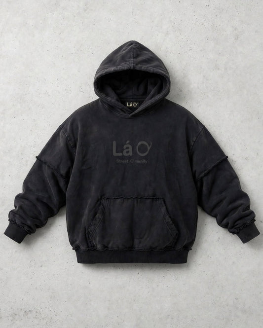 Lá Q - Snow Washed Raw Edge Double Layered Hoodie | Unisex