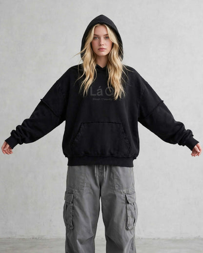 Lá Q - Snow Washed Raw Edge Double Layered Hoodie | Unisex