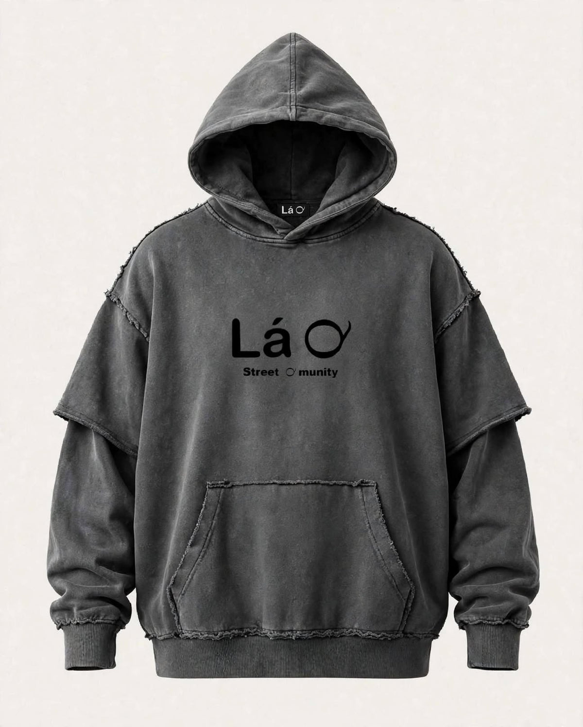 Lá Q - Snow Washed Raw Edge Double Layered Hoodie | Unisex
