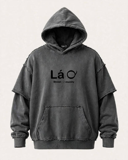 Lá Q - Snow Washed Raw Edge Double Layered Hoodie | Unisex