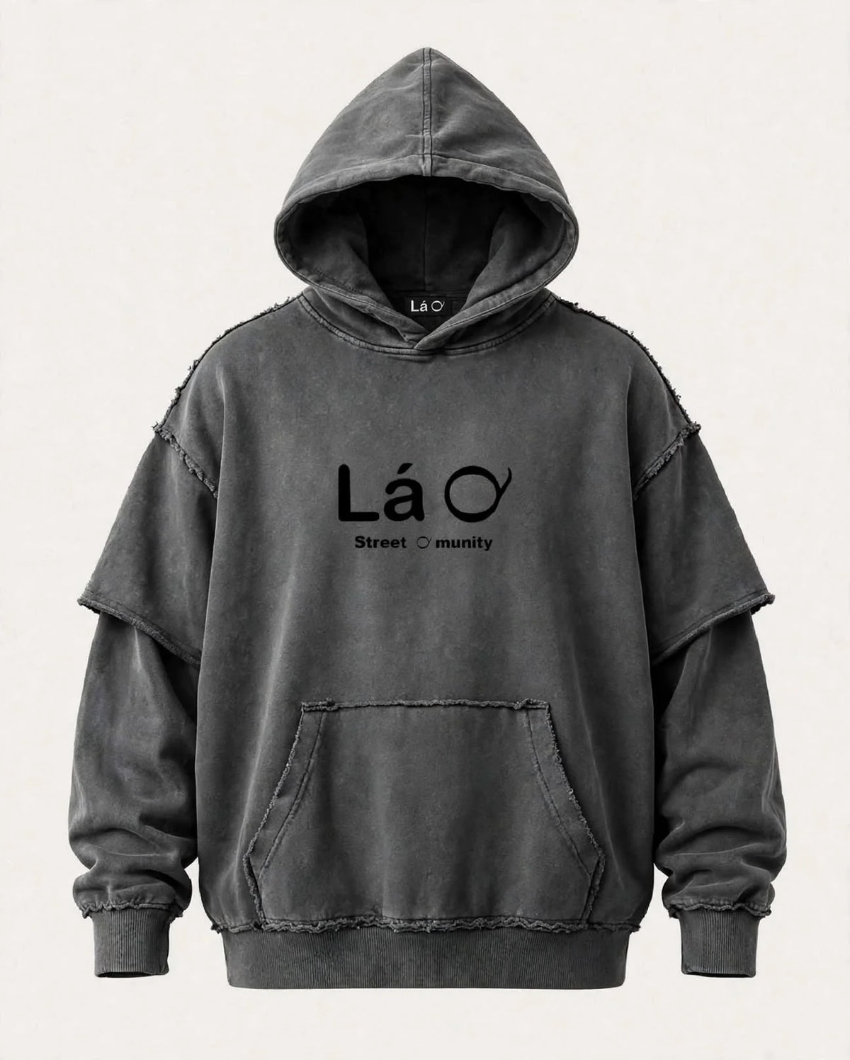 Lá Q - Snow Washed Raw Edge Double Layered Hoodie - Women view