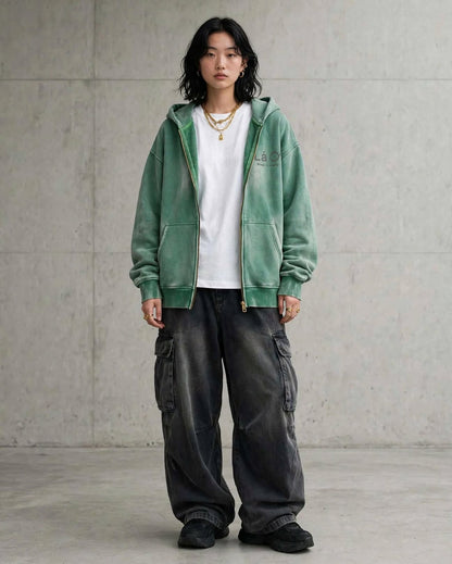 Lá Q Sunfade Two-way Zipper Boxy Fleece Hoodie | Unisex