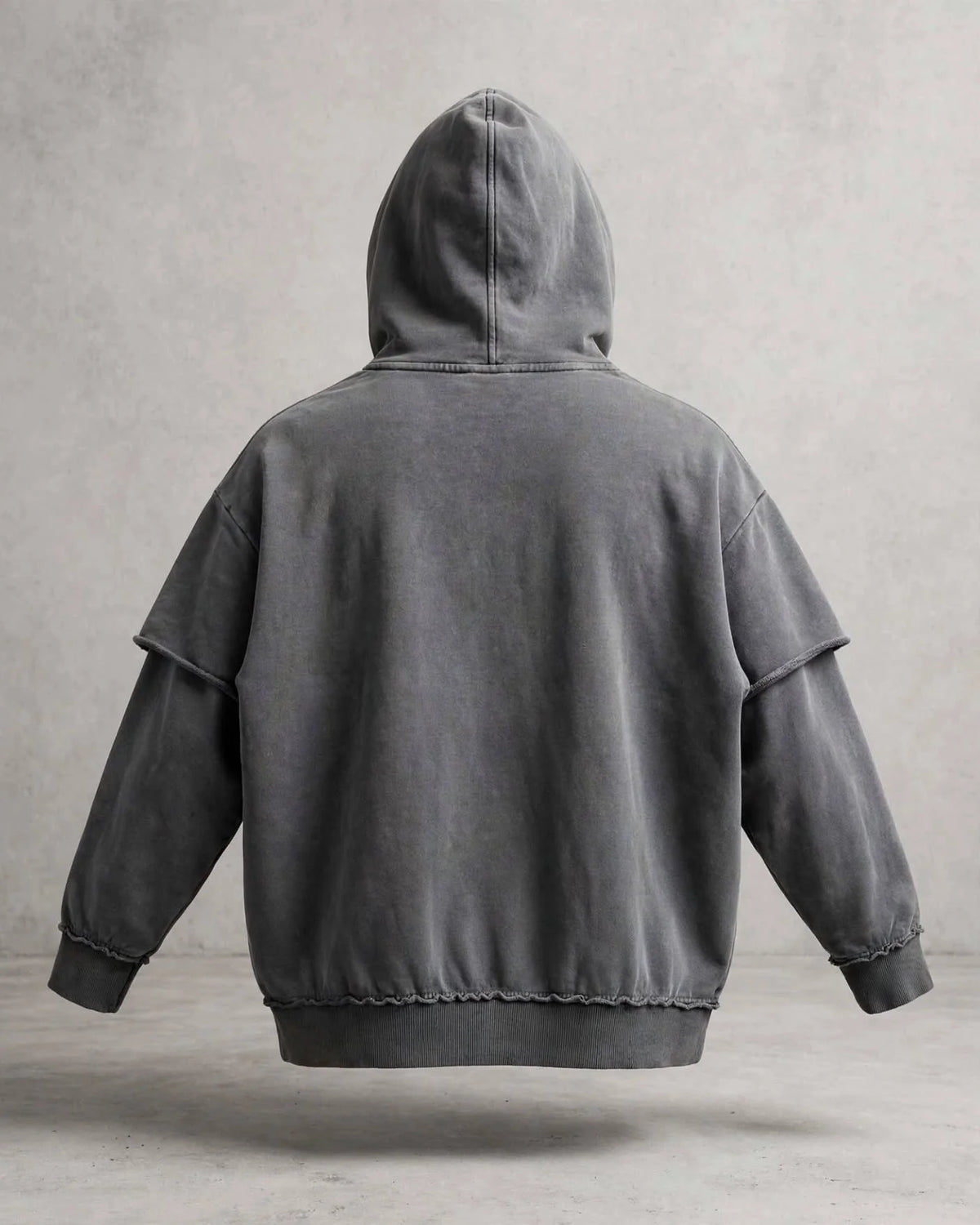 Lá Q - Snow Washed Raw Edge Double Layered Hoodie - Men view