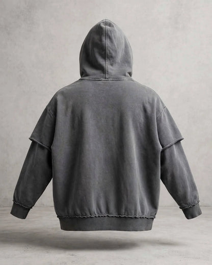 Lá Q - Snow Washed Raw Edge Double Layered Hoodie - Women view