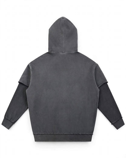Lá Q - Snow Washed Raw Edge Double Layered Hoodie | Unisex