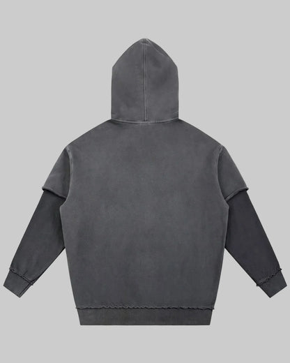 Lá Q - Snow Washed Raw Edge Double Layered Hoodie - Women view