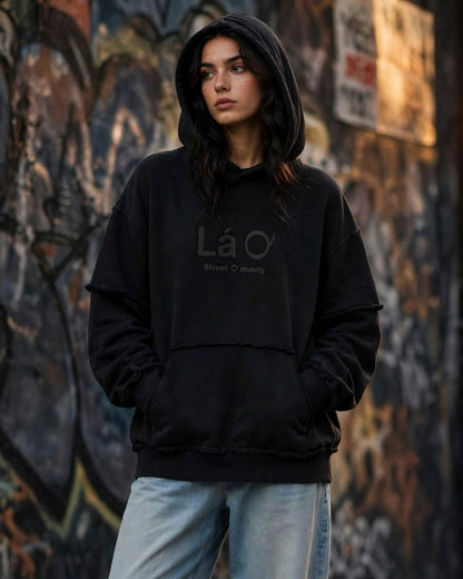 Lá Q - Snow Washed Raw Edge Double Layered Hoodie | Unisex