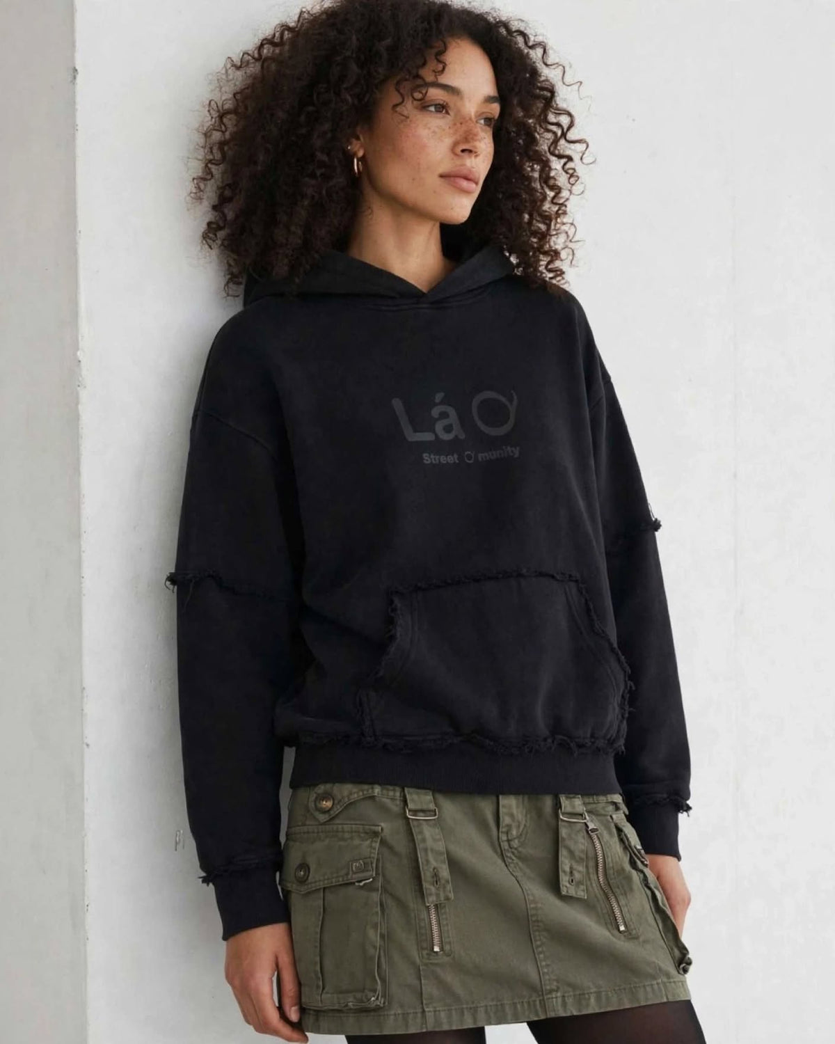 Lá Q - Snow Washed Raw Edge Double Layered Hoodie | Unisex