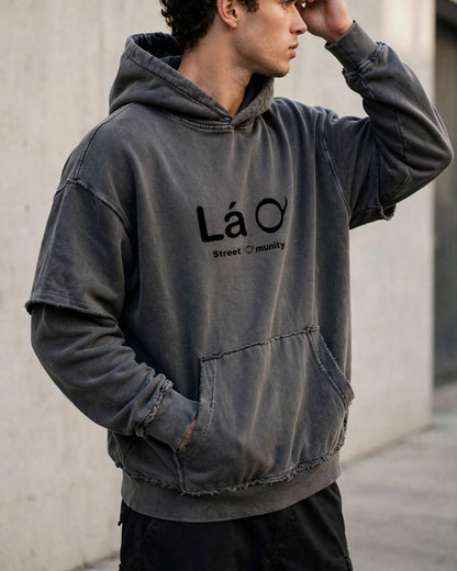 Lá Q - Snow Washed Raw Edge Double Layered Hoodie | Unisex