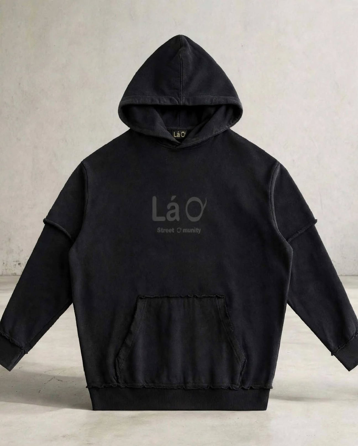 Lá Q - Snow Washed Raw Edge Double Layered Hoodie - Women view