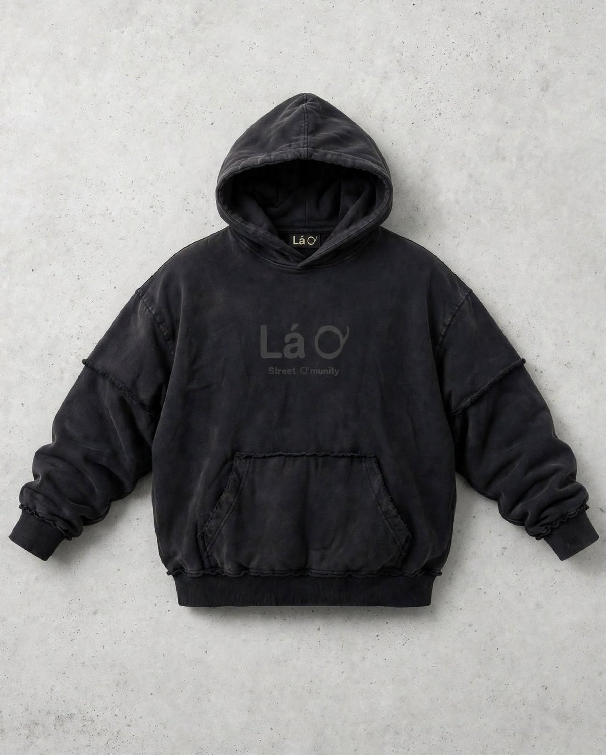 Lá Q - Snow Washed Raw Edge Double Layered Hoodie - Women view