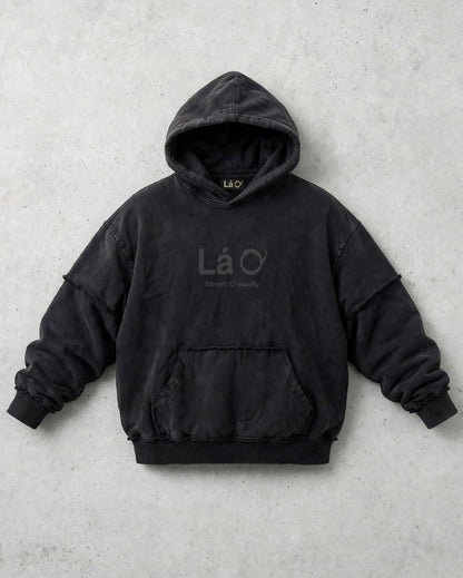 Lá Q - Snow Washed Raw Edge Double Layered Hoodie - Women view